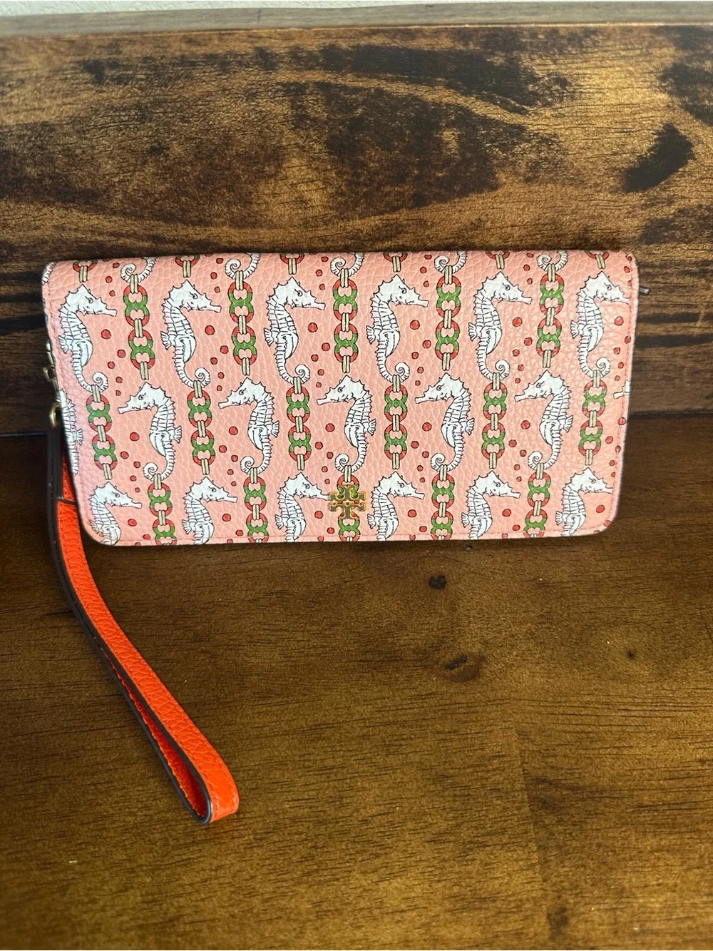 Tory Burch RARE Seahorse Print Slim Wallet Wristlet